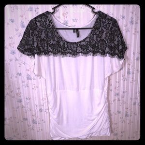 White and black lace top